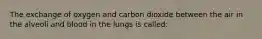 The exchange of oxygen and carbon dioxide between the air in the alveoli and blood in the lungs is called:​