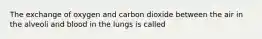 The exchange of oxygen and carbon dioxide between the air in the alveoli and blood in the lungs is called