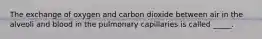 The exchange of oxygen and carbon dioxide between air in the alveoli and blood in the pulmonary capillaries is called _____.​