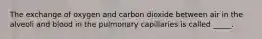 The exchange of oxygen and carbon dioxide between air in the alveoli and blood in the pulmonary capillaries is called _____.