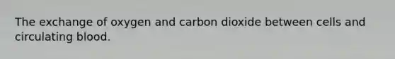 The exchange of oxygen and carbon dioxide between cells and circulating blood.