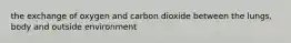 the exchange of oxygen and carbon dioxide between the lungs, body and outside environment