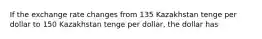 If the exchange rate changes from 135 Kazakhstan tenge per dollar to 150 Kazakhstan tenge per dollar, the dollar has