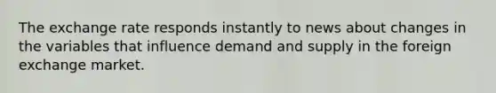 The exchange rate responds instantly to news about changes in the variables that influence demand and supply in the foreign exchange market.