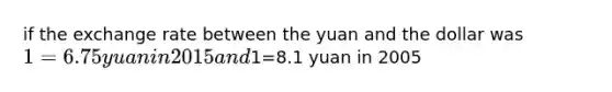 if the exchange rate between the yuan and the dollar was 1=6.75 yuan in 2015 and1=8.1 yuan in 2005