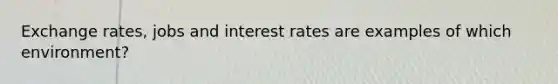 Exchange rates, jobs and interest rates are examples of which environment?