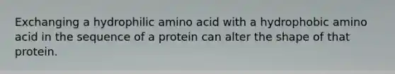 Exchanging a hydrophilic amino acid with a hydrophobic amino acid in the sequence of a protein can alter the shape of that protein.