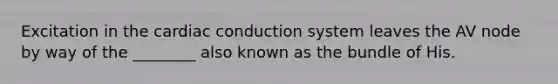 Excitation in the cardiac conduction system leaves the AV node by way of the ________ also known as the bundle of His.