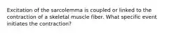 Excitation of the sarcolemma is coupled or linked to the contraction of a skeletal muscle fiber. What specific event initiates the contraction?