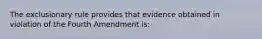 The exclusionary rule provides that evidence obtained in violation of the Fourth Amendment is: