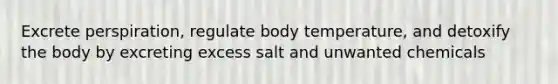 Excrete perspiration, regulate body temperature, and detoxify the body by excreting excess salt and unwanted chemicals