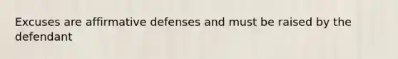 Excuses are affirmative defenses and must be raised by the defendant