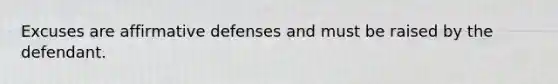 Excuses are affirmative defenses and must be raised by the defendant.