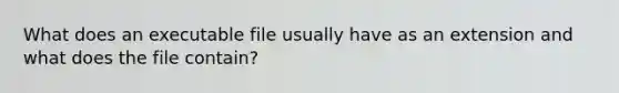 What does an executable file usually have as an extension and what does the file contain?