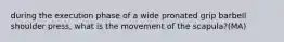 during the execution phase of a wide pronated grip barbell shoulder press, what is the movement of the scapula?(MA)