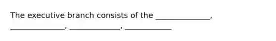 The executive branch consists of the ______________, ______________, _____________, ____________