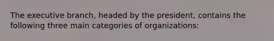 The executive branch, headed by the president, contains the following three main categories of organizations: