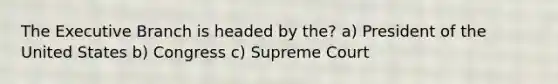 The Executive Branch is headed by the? a) President of the United States b) Congress c) Supreme Court