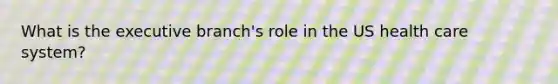 What is the executive branch's role in the US health care system?