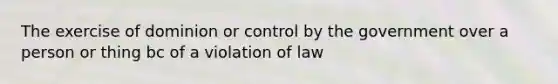 The exercise of dominion or control by the government over a person or thing bc of a violation of law