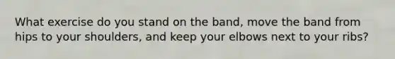 What exercise do you stand on the band, move the band from hips to your shoulders, and keep your elbows next to your ribs?