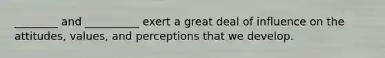 ________ and __________ exert a great deal of influence on the attitudes, values, and perceptions that we develop.