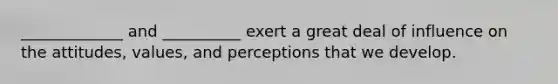 _____________ and __________ exert a great deal of influence on the attitudes, values, and perceptions that we develop.