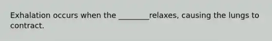 Exhalation occurs when the ________relaxes, causing the lungs to contract.