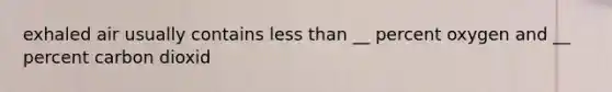 exhaled air usually contains less than __ percent oxygen and __ percent carbon dioxid