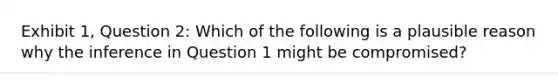 Exhibit 1, Question 2: Which of the following is a plausible reason why the inference in Question 1 might be compromised?