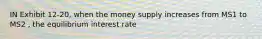 IN Exhibit 12-20, when the money supply increases from MS1 to MS2 , the equilibrium interest rate