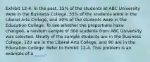 Exhibit 12-4: In the past, 35% of the students at ABC University were in the Business College, 35% of the students were in the Liberal Arts College, and 30% of the students were in the Education College. To see whether the proportions have changed, a random sample of 300 students from ABC University was selected. Ninety of the sample students are in the Business College, 120 are in the Liberal Arts College, and 90 are in the Education College. Refer to Exhibit 12-4. This problem is an example of a _____.