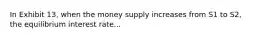 In Exhibit 13, when the money supply increases from S1 to S2, the equilibrium interest rate...