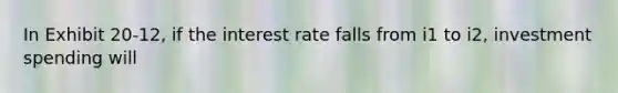 In Exhibit 20-12, if the interest rate falls from i1 to i2, investment spending will