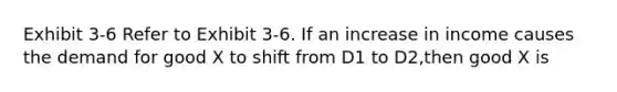 Exhibit 3-6 Refer to Exhibit 3-6. If an increase in income causes the demand for good X to shift from D1 to D2,then good X is