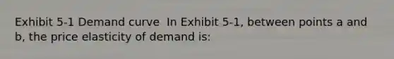 Exhibit 5-1 Demand curve ​ In Exhibit 5-1, between points a and b, the price elasticity of demand is: