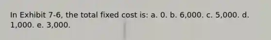 In Exhibit 7-6, the total fixed cost is: a. 0. b. 6,000. c. 5,000. d. 1,000. e. 3,000.