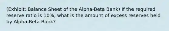 (Exhibit: Balance Sheet of the Alpha-Beta Bank) If the required reserve ratio is 10%, what is the amount of excess reserves held by Alpha-Beta Bank?