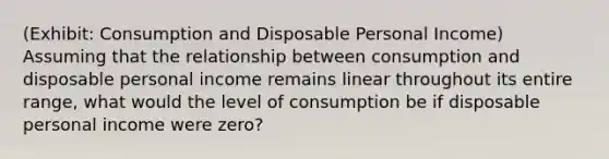 (Exhibit: Consumption and Disposable Personal Income) Assuming that the relationship between consumption and disposable personal income remains linear throughout its entire range, what would the level of consumption be if disposable personal income were zero?