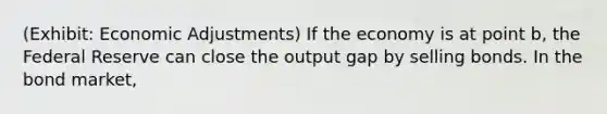 (Exhibit: Economic Adjustments) If the economy is at point b, the Federal Reserve can close the output gap by selling bonds. In the bond market,