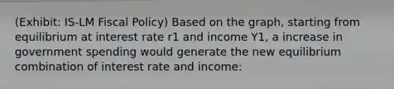 (Exhibit: IS-LM Fiscal Policy) Based on the graph, starting from equilibrium at interest rate r1 and income Y1, a increase in government spending would generate the new equilibrium combination of interest rate and income: