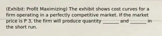 (Exhibit: Profit Maximizing) The exhibit shows cost curves for a firm operating in a perfectly competitive market. If the market price is P 3, the firm will produce quantity _______ and _______ in the short run.