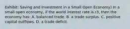 Exhibit: Saving and Investment in a Small Open Economy) In a small open economy, if the world interest rate is r3, then the economy has: A. balanced trade. B. a trade surplus. C. positive capital outflows. D. a trade deficit.