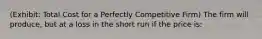 (Exhibit: Total Cost for a Perfectly Competitive Firm) The firm will produce, but at a loss in the short run if the price is: