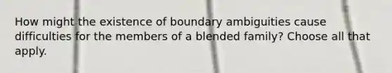 How might the existence of boundary ambiguities cause difficulties for the members of a blended family? Choose all that apply.