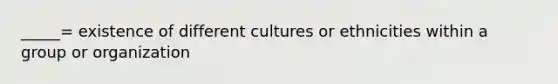 _____= existence of different cultures or ethnicities within a group or organization