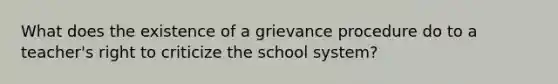 What does the existence of a grievance procedure do to a teacher's right to criticize the school system?