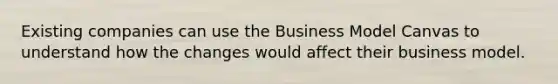 Existing companies can use the Business Model Canvas to understand how the changes would affect their business model.