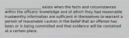 ____________________ exists when the facts and circumstances within the officers' knowledge and of which they had reasonable trustworthy information are sufficient in themselves to warrant a person of reasonable caution in the belief that an offense has been or is being committed and that evidence will be contained at a certain place.