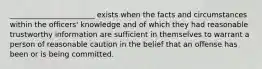 _______________________ exists when the facts and circumstances within the officers' knowledge and of which they had reasonable trustworthy information are sufficient in themselves to warrant a person of reasonable caution in the belief that an offense has been or is being committed.